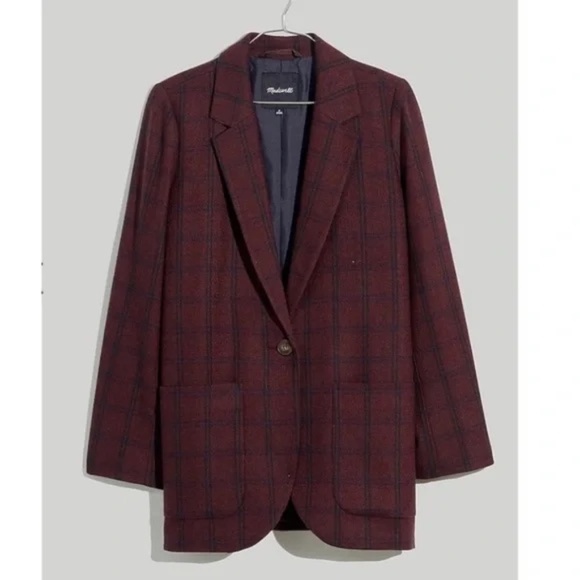Madewell Larsen Blazer Raisin Burgundy Windowpane Check Small - Picture 1 of 5
